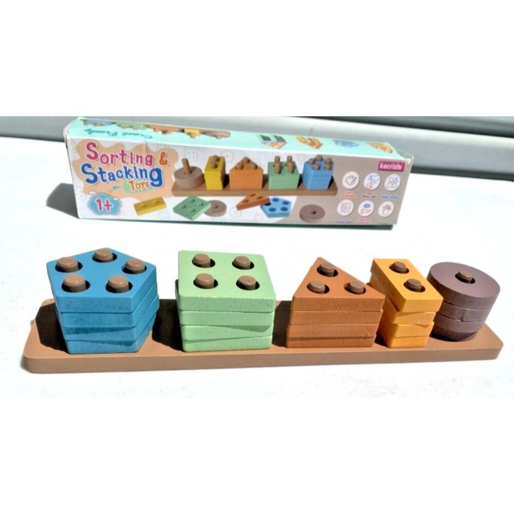 Kekristv Montessori Wooden Shapes Sorting, Stacking, Colors Puzzle Learn Toddler